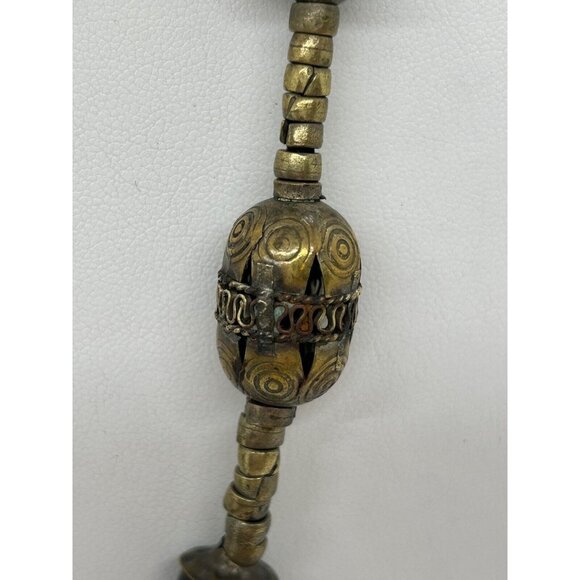 Ethnic Tribal Necklace with Bloodstone Jasper Pendant Brass Setting and Beads - Picture 6 of 15